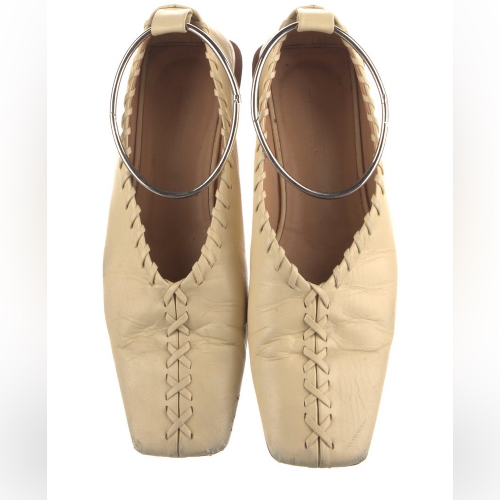 Jil Sander Cream Loafers with Silver Accent ankle cuffs
